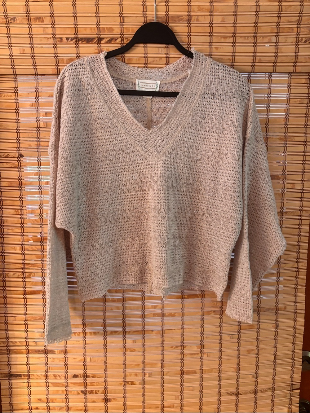 Beige V-Neck Knit Sweater